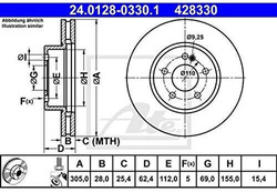 Tarcza hamulcowa przednia C 205 W 205 W 213 C 238 305 mm